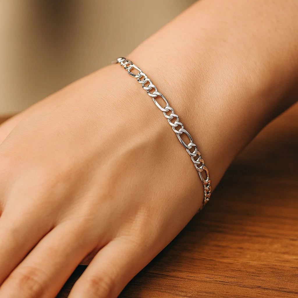 14k White Gold Solid Figaro Bracelet (3.80 mm) — view 2