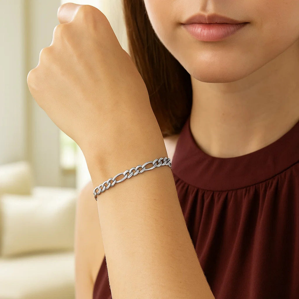 14k White Gold Solid Figaro Bracelet (3.80 mm) — view 3