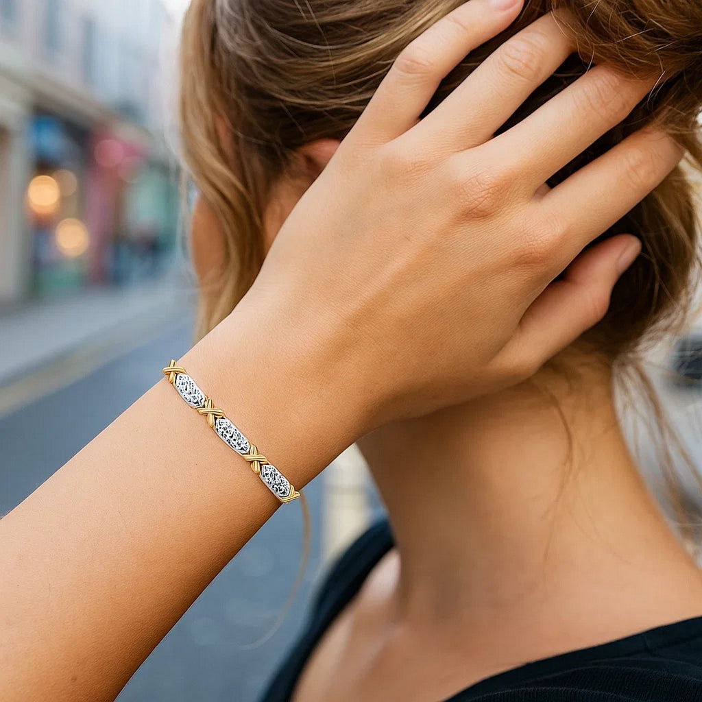 14k Two-Tone Gold Fancy X Line Bracelet (4.80 mm) — view 4