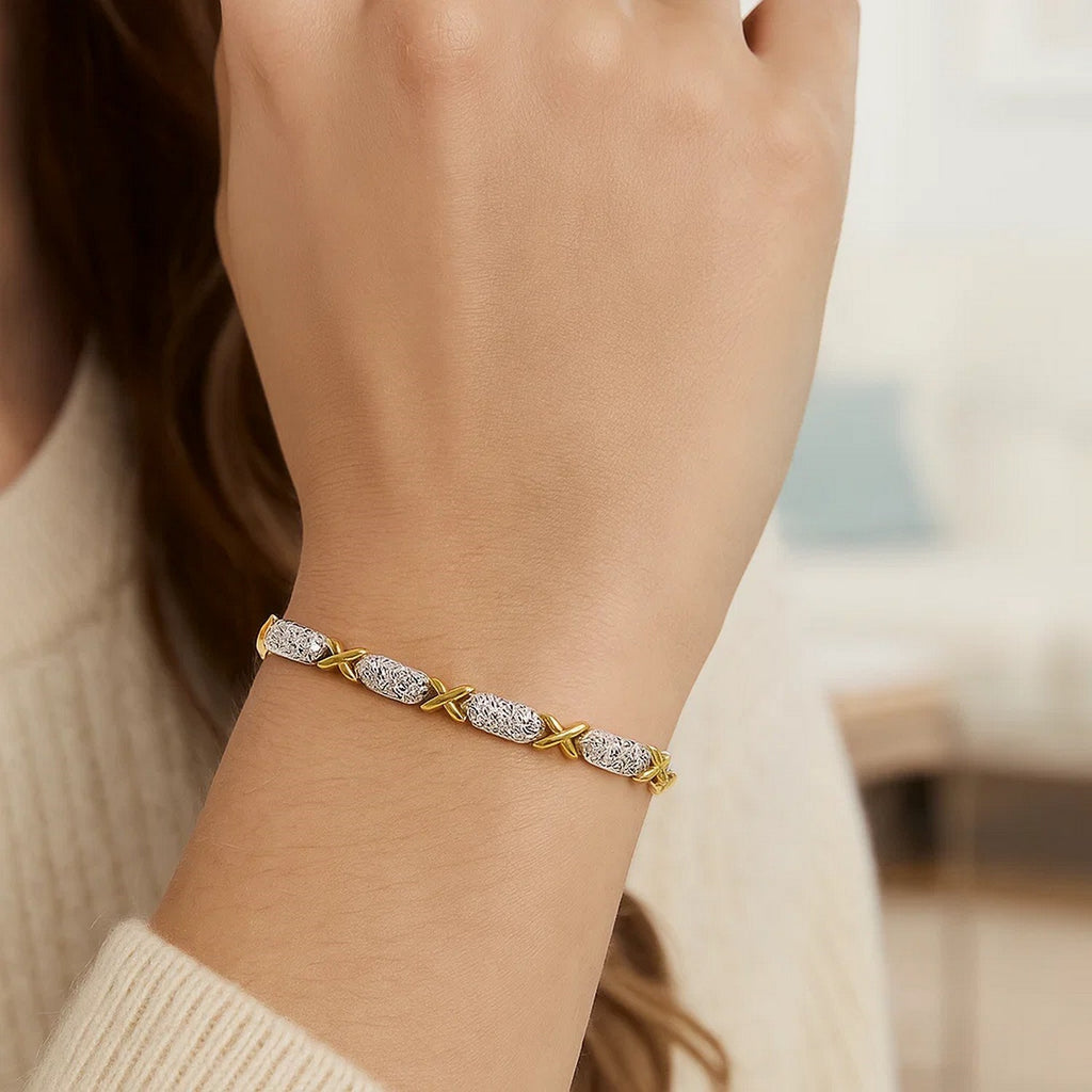 14k Two-Tone Gold Fancy X Line Bracelet (4.80 mm) — view 5