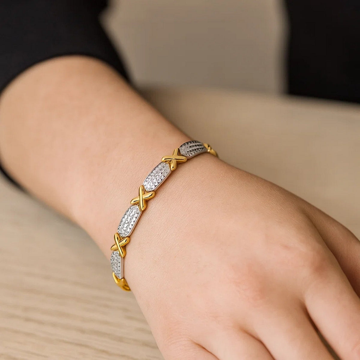 14k Two-Tone Gold Fancy X Line Bracelet (4.80 mm) — view 6