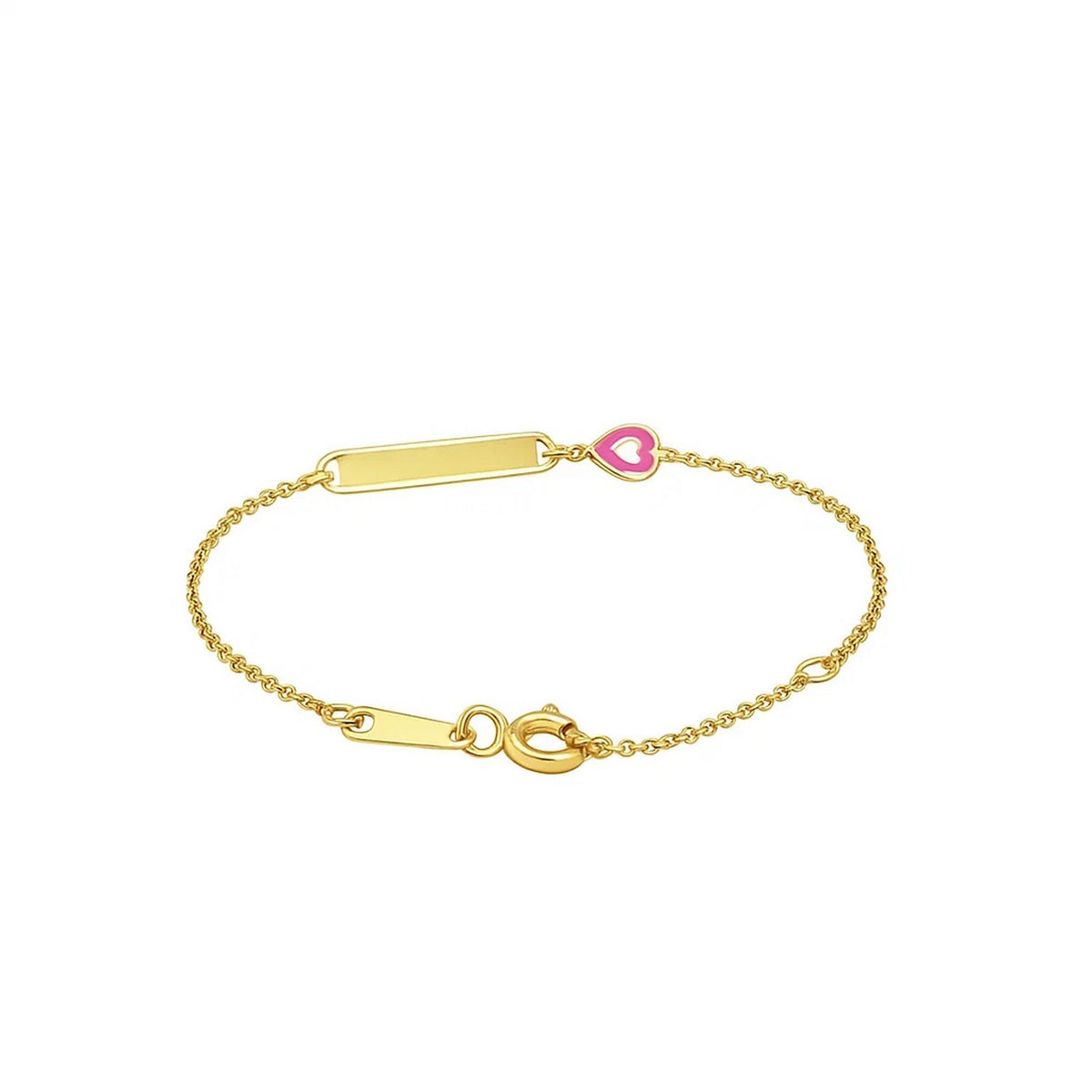 14k Yellow Gold 5 1/2 inch Childrens ID Bracelet with Enameled Heart (1.00 mm) — view 2