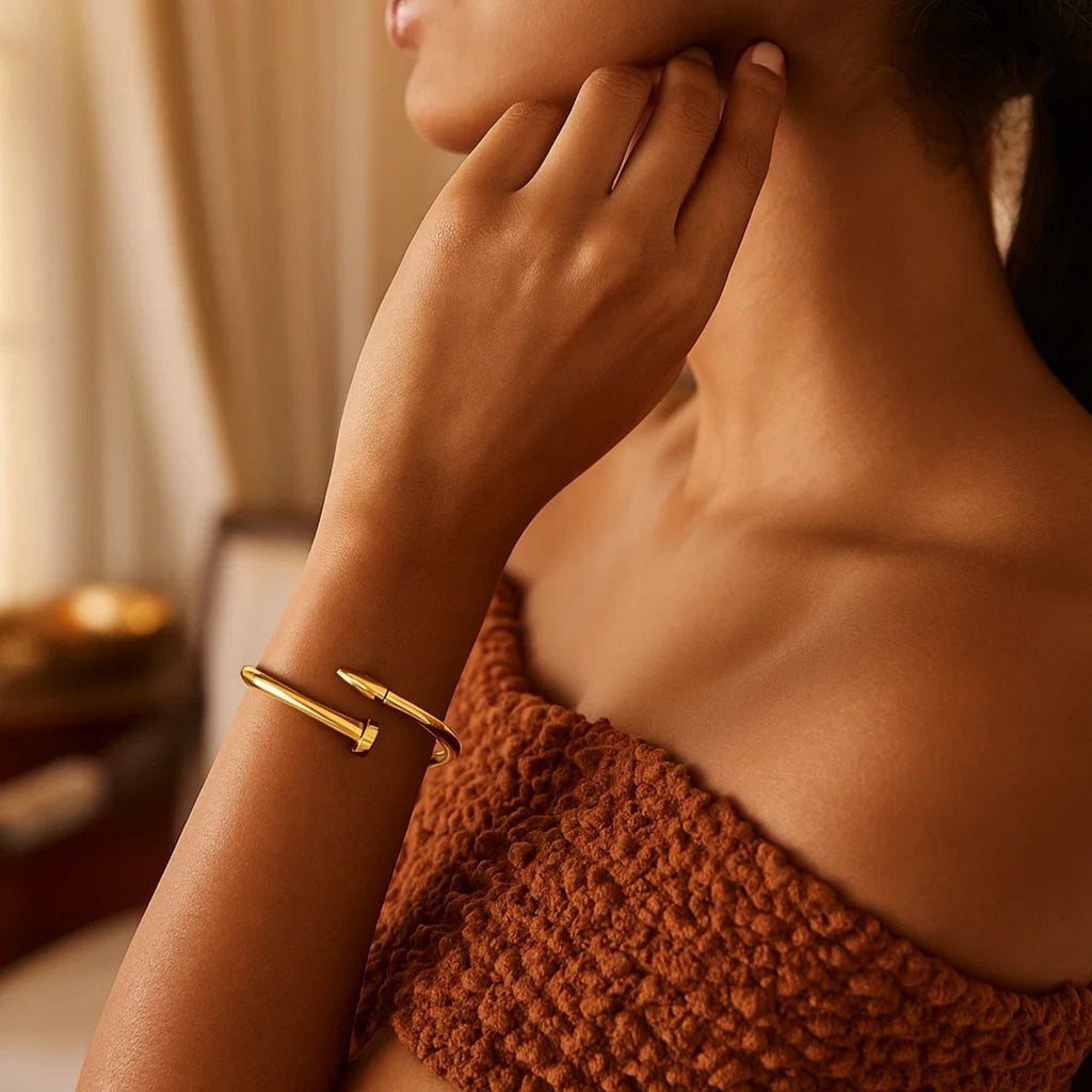 Bypass Nail Head Cuff Bangle in 14K Yellow Gold — view 3