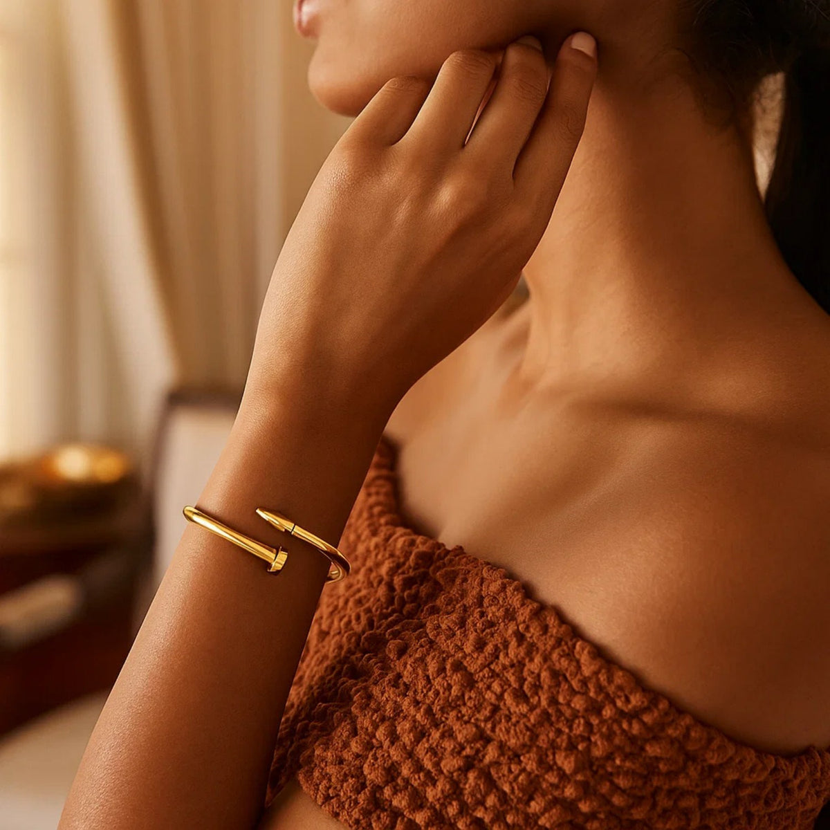 Bypass Nail Head Cuff Bangle in 14K Yellow Gold — view 3