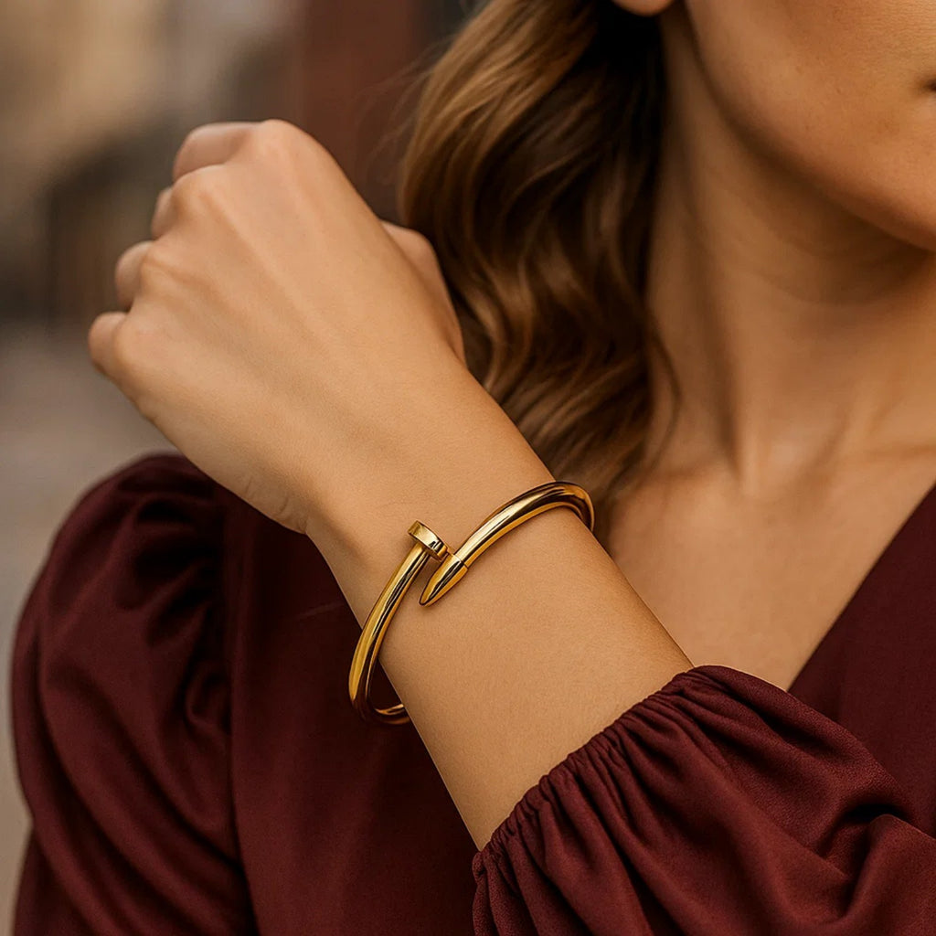 Bypass Nail Head Cuff Bangle in 14K Yellow Gold — view 4