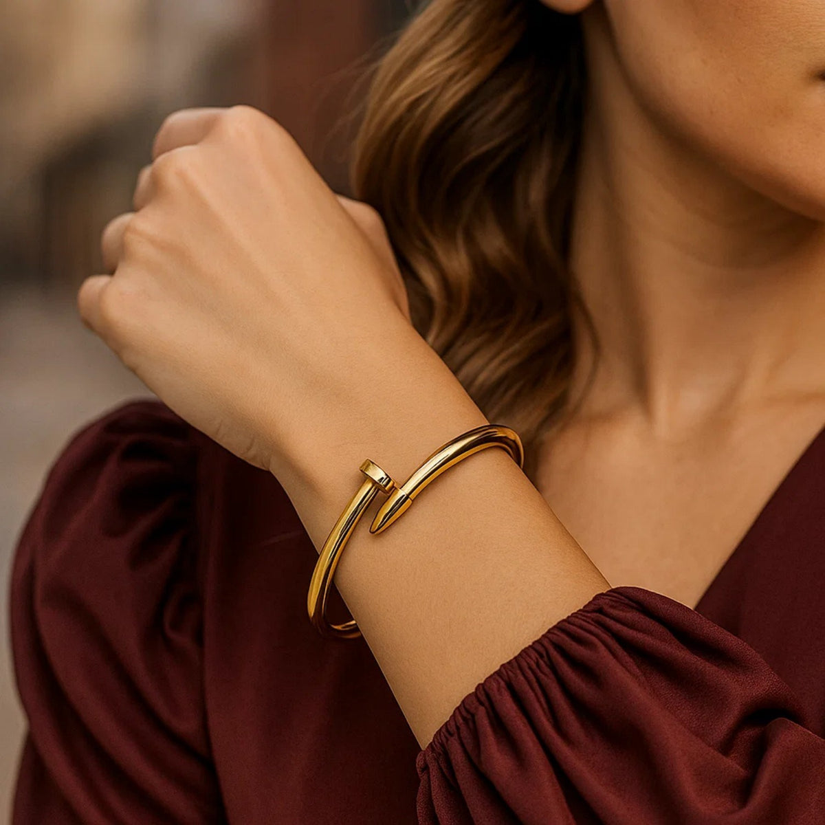 Bypass Nail Head Cuff Bangle in 14K Yellow Gold — view 4