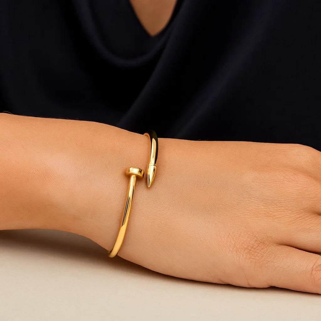 Bypass Nail Head Cuff Bangle in 14K Yellow Gold — view 5