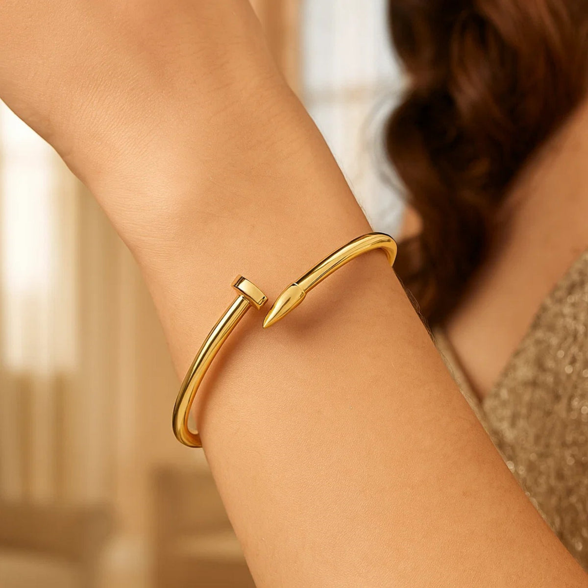 Bypass Nail Head Cuff Bangle in 14K Yellow Gold — view 6