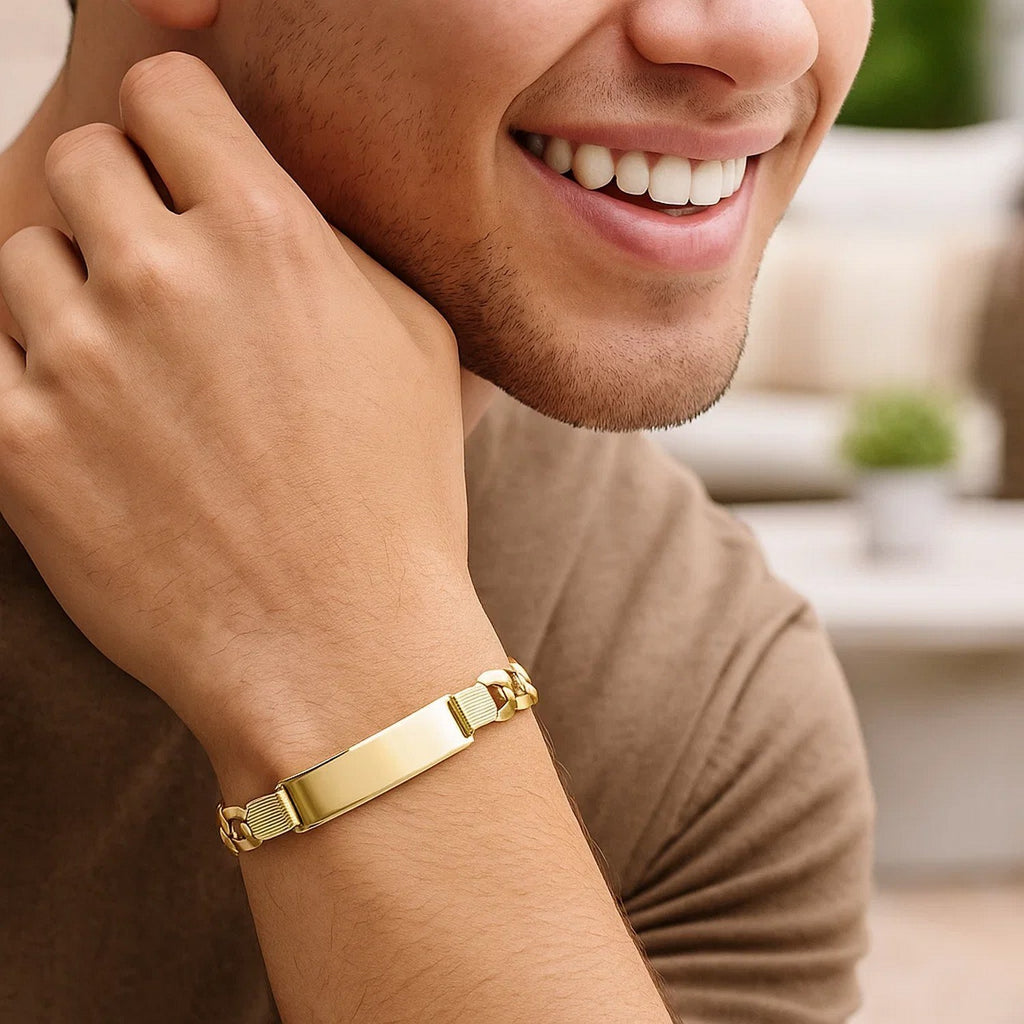14k Yellow Gold 8 1/2 inch Mens Wide Curb Chain ID Bracelet (10.00 mm) — view 2