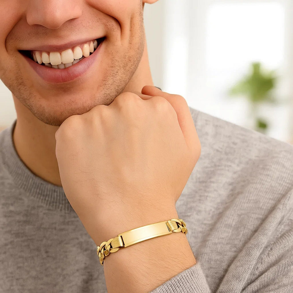 14k Yellow Gold 8 1/2 inch Mens Wide Curb Chain ID Bracelet (10.00 mm) — view 3