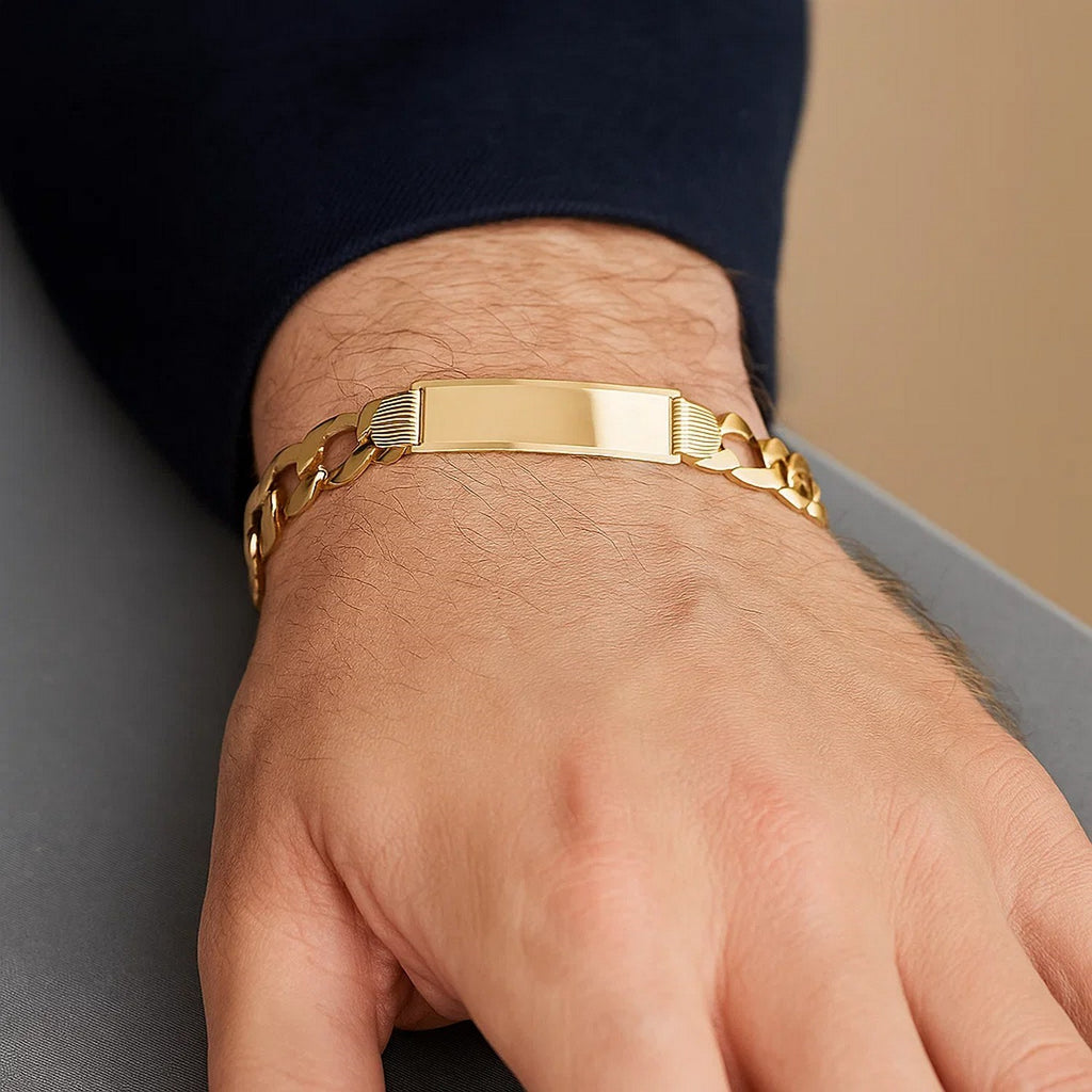 14k Yellow Gold 8 1/2 inch Mens Wide Curb Chain ID Bracelet (10.00 mm) — view 4
