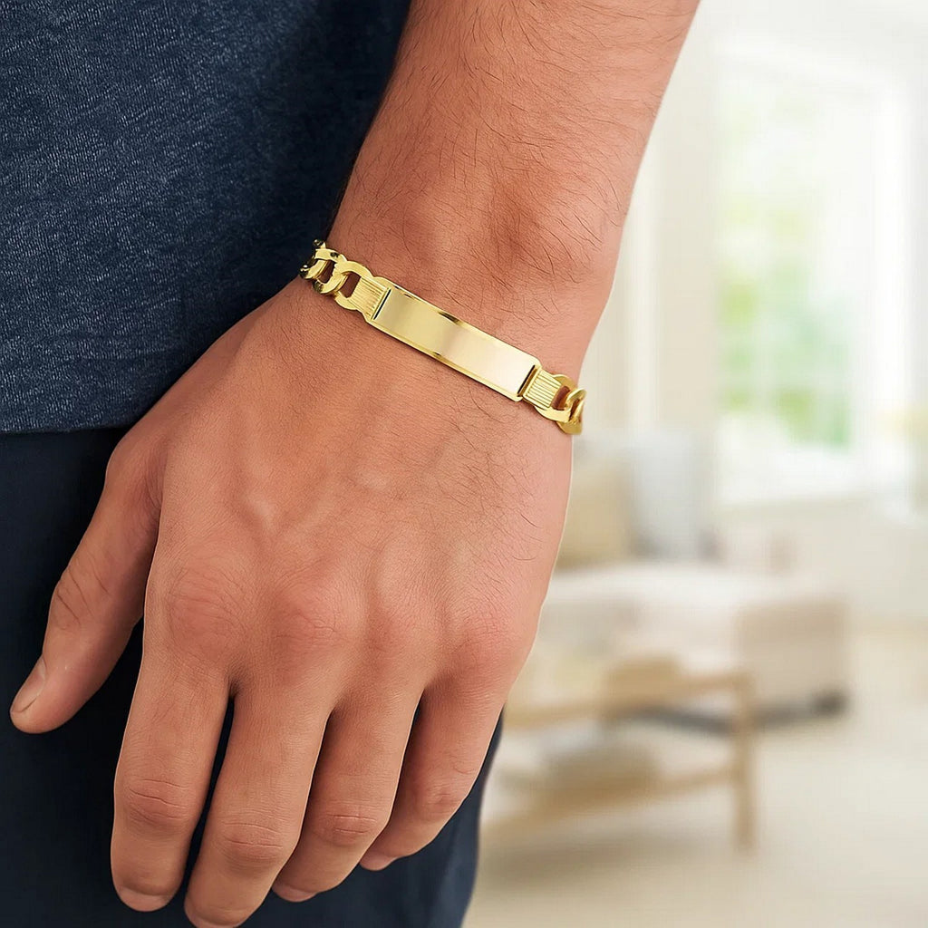 14k Yellow Gold 8 1/2 inch Mens Wide Curb Chain ID Bracelet (10.00 mm) — view 5