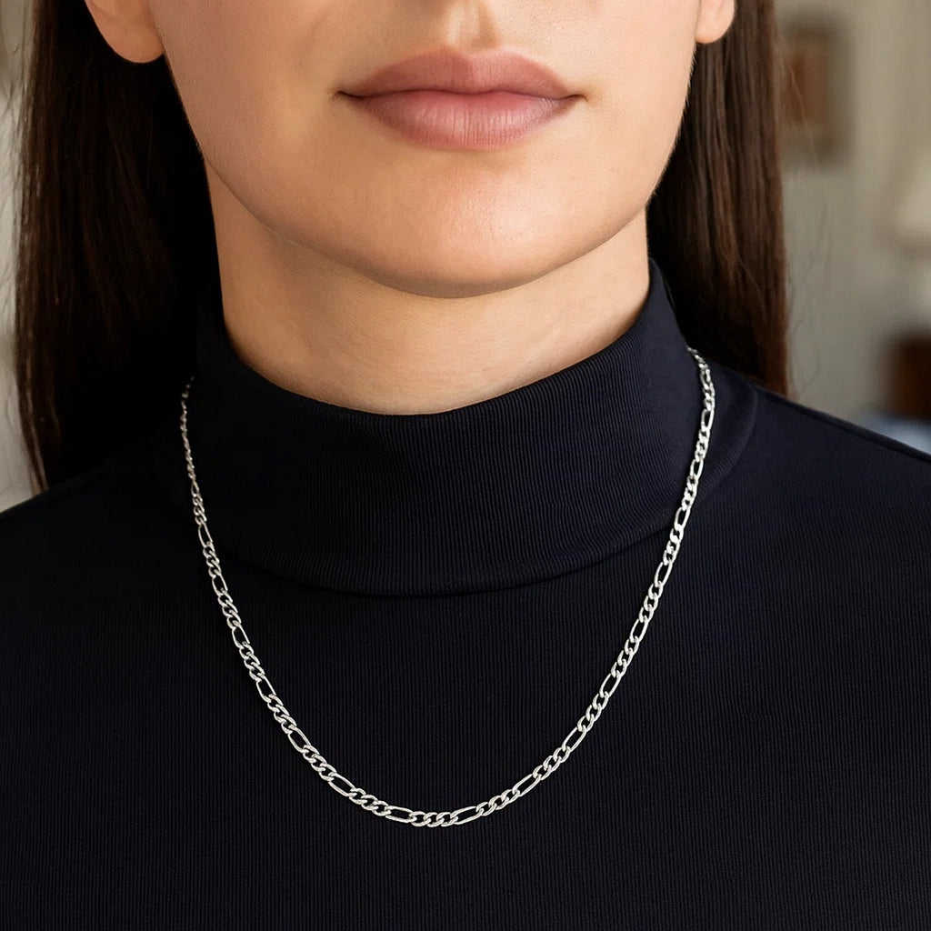 14k White Gold Solid Figaro Chain (3.00 mm) — view 2