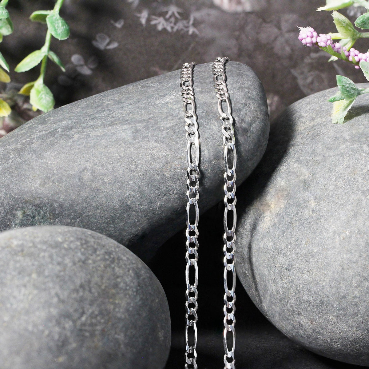 14k White Gold Solid Figaro Chain (3.00 mm) — view 6