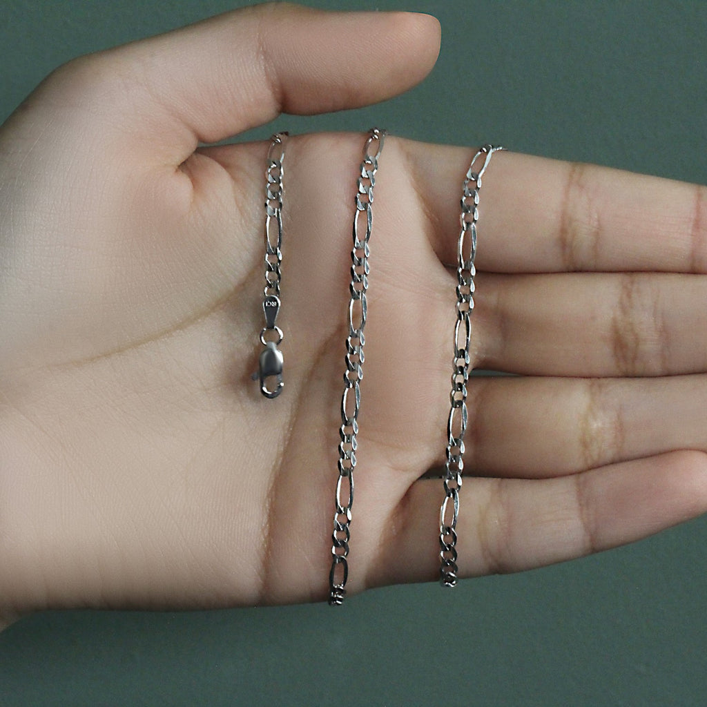 14k White Gold Solid Figaro Chain (3.00 mm) — view 10