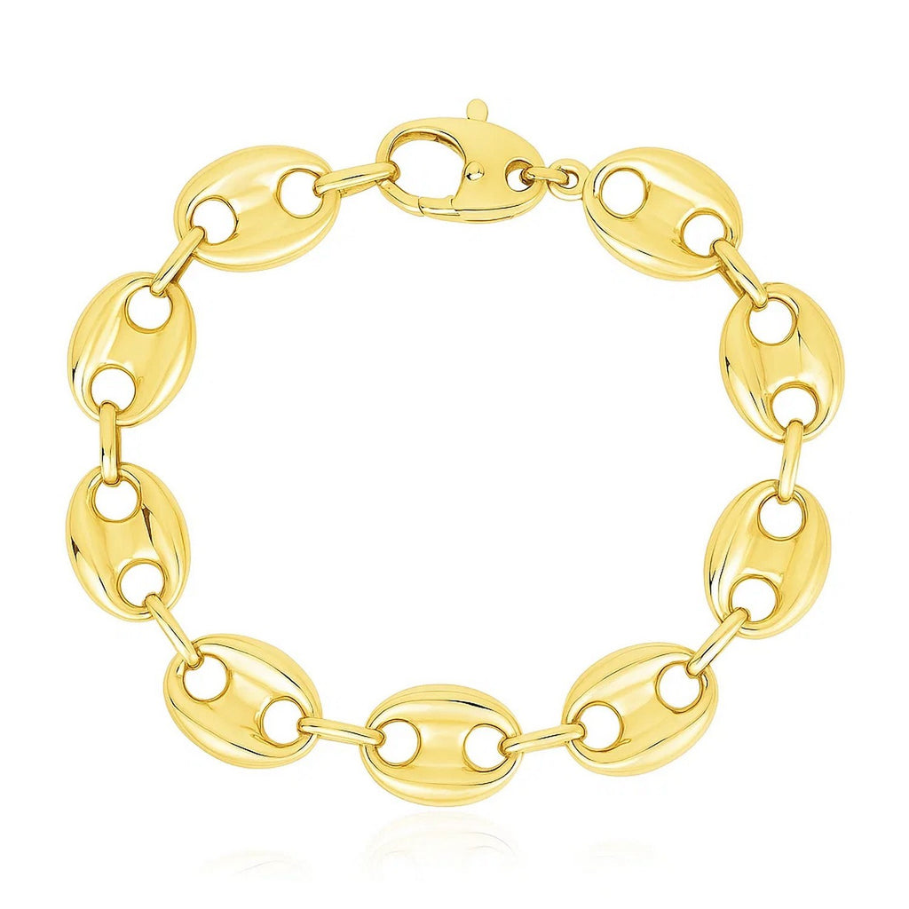 14k Yellow Gold High Polish Lite Puffed Mariner Link Bracelet (12.00 mm) — view 2