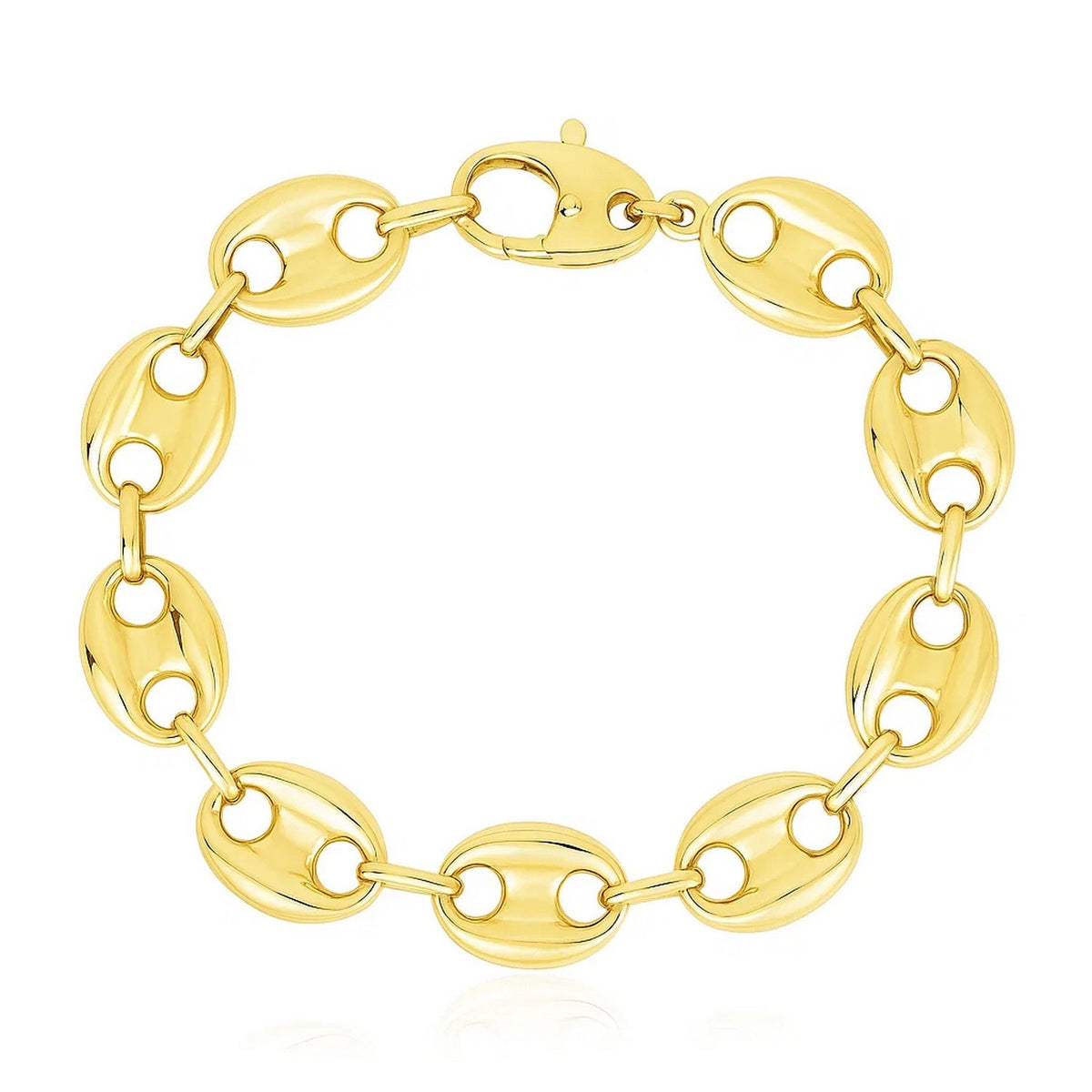 14k Yellow Gold High Polish Lite Puffed Mariner Link Bracelet (12.00 mm) — view 2