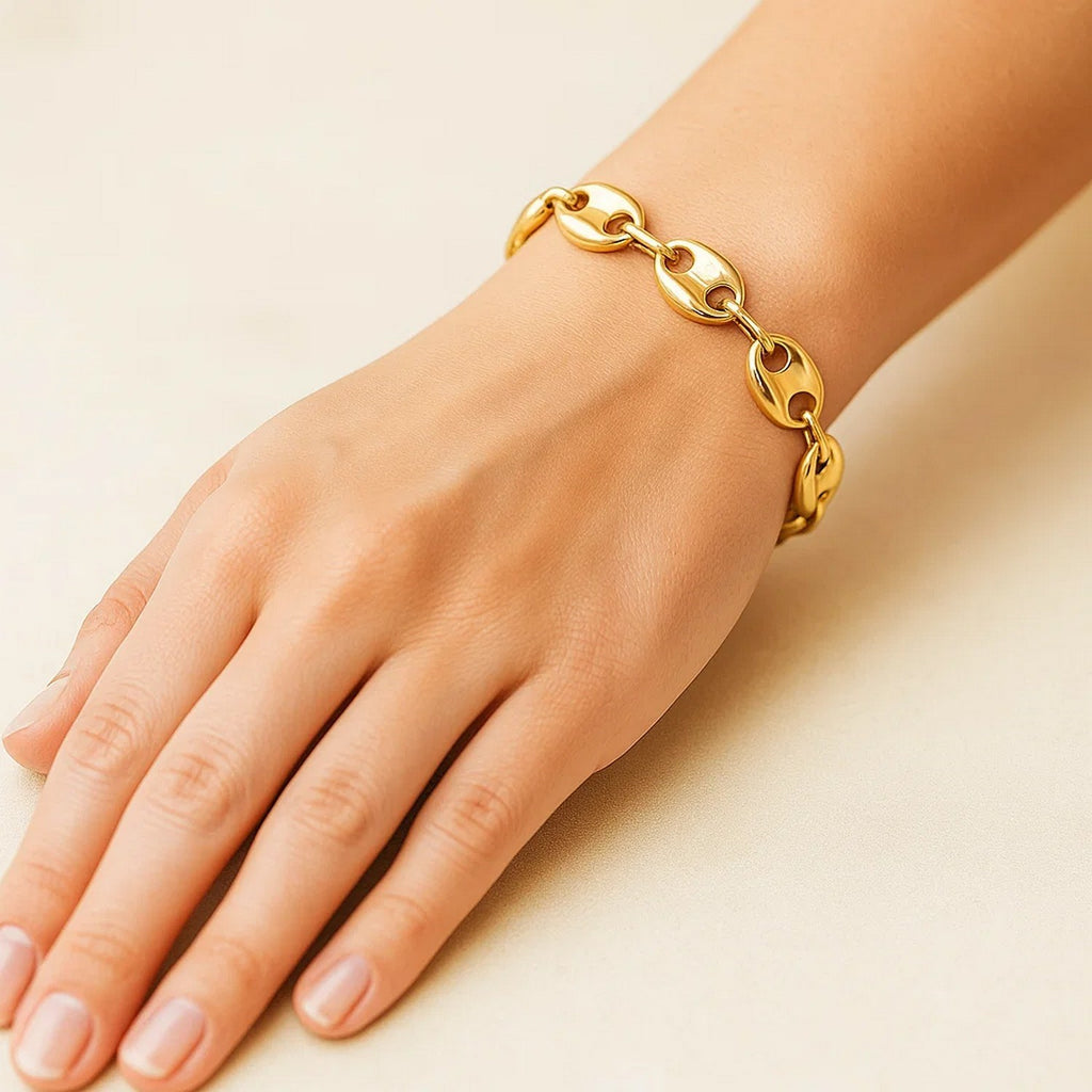 14k Yellow Gold High Polish Lite Puffed Mariner Link Bracelet (12.00 mm) — view 3
