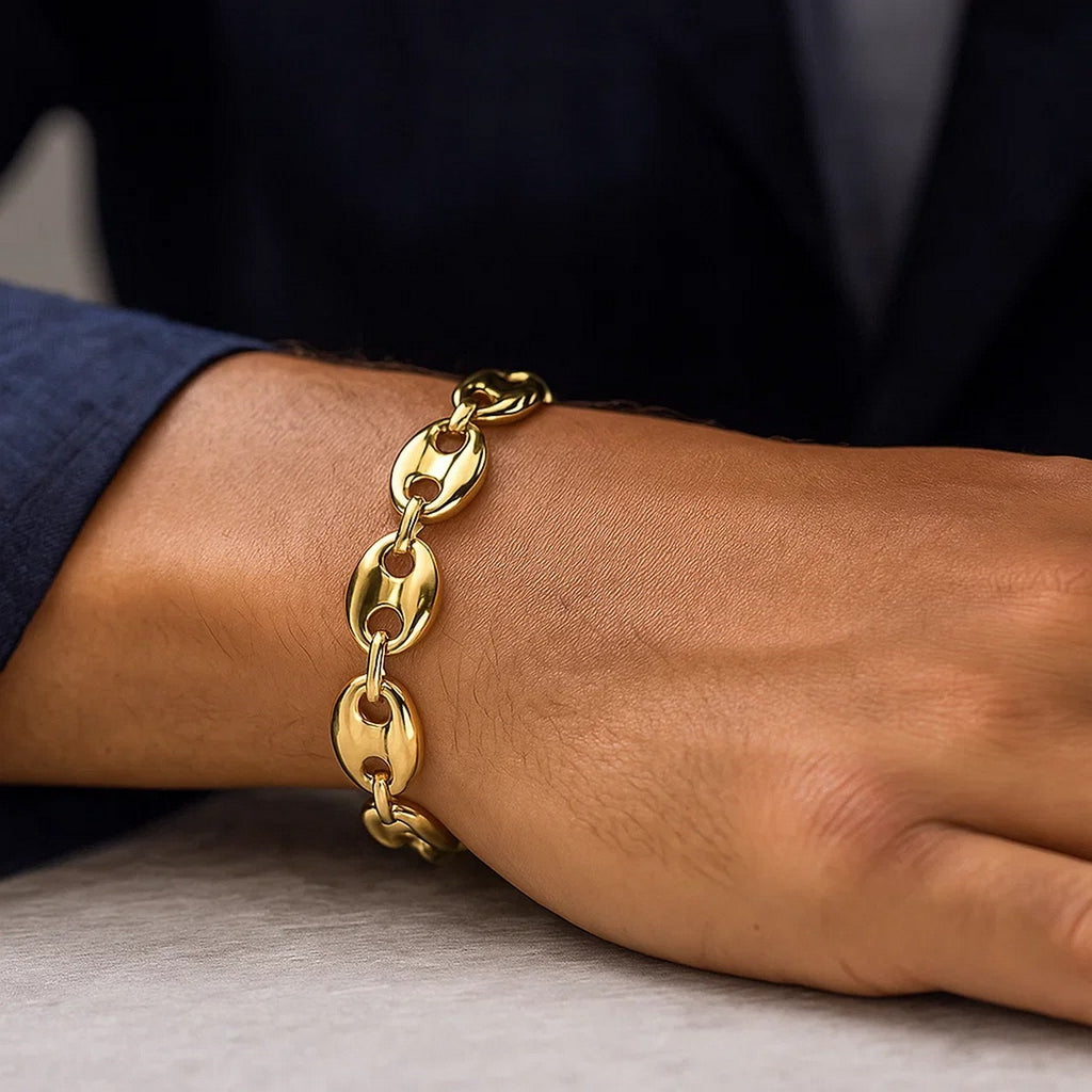 14k Yellow Gold High Polish Lite Puffed Mariner Link Bracelet (12.00 mm) — view 4