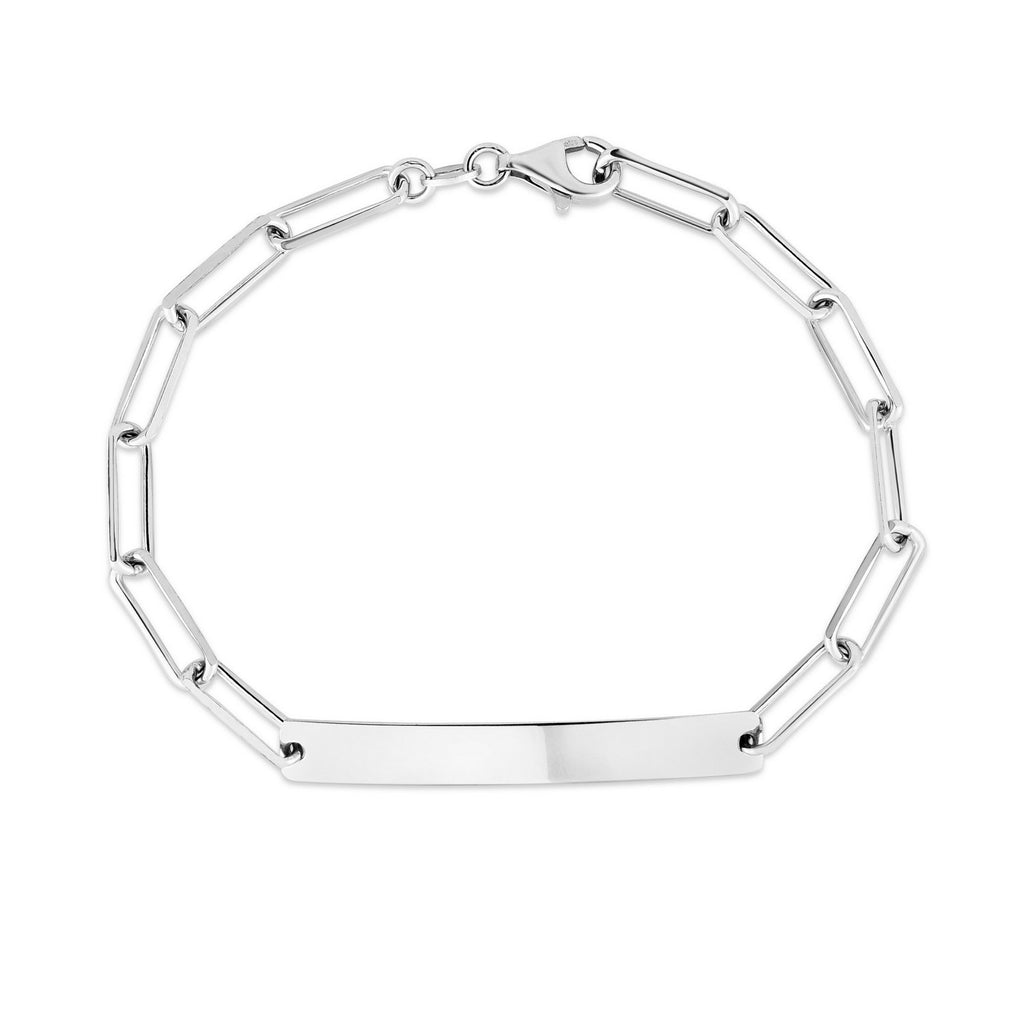 Sterling Silver Rhodium Plated Engravable ID Bar Paperclip Bracelet (2.10 mm) — view 2