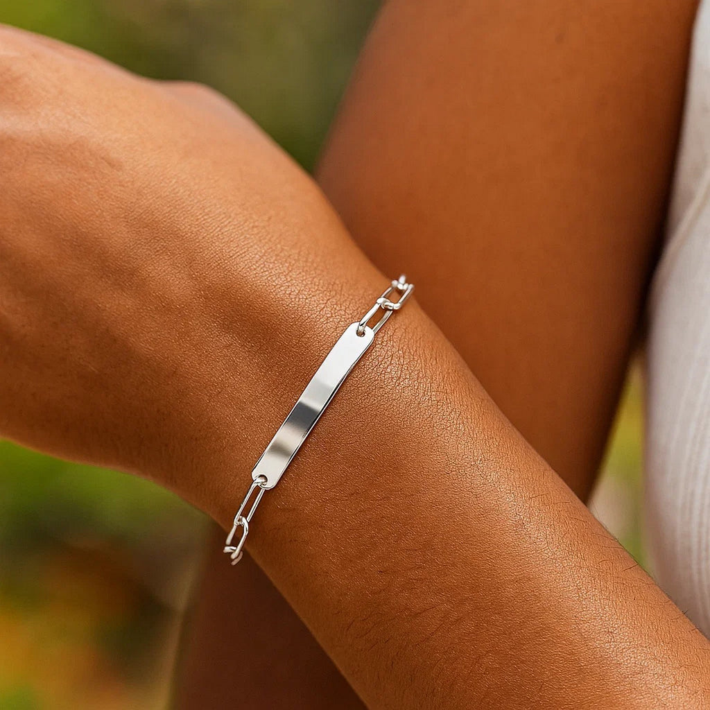 Sterling Silver Rhodium Plated Engravable ID Bar Paperclip Bracelet (2.10 mm) — view 4