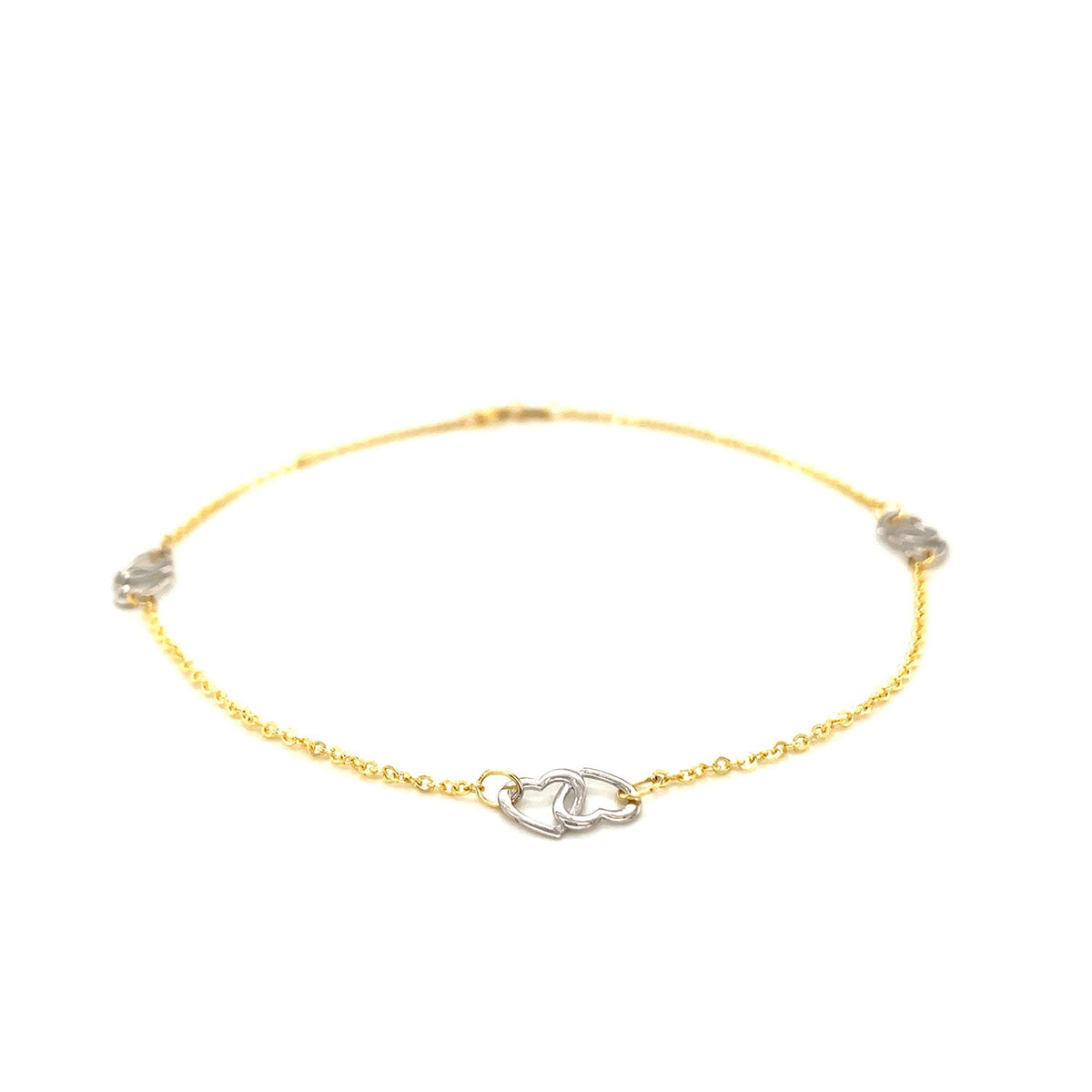 14k Two Tone Gold Entwined Heart Stationed Anklet — view 2