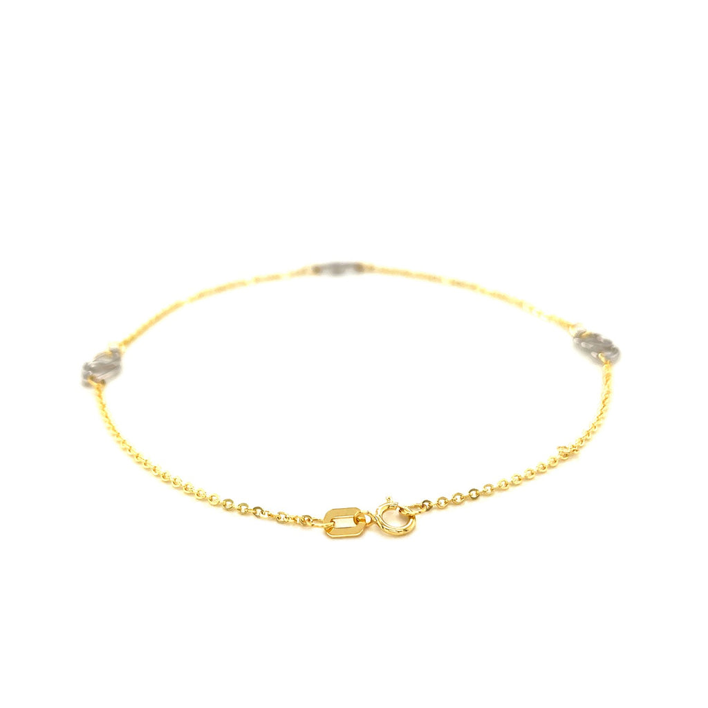 14k Two Tone Gold Entwined Heart Stationed Anklet — view 3
