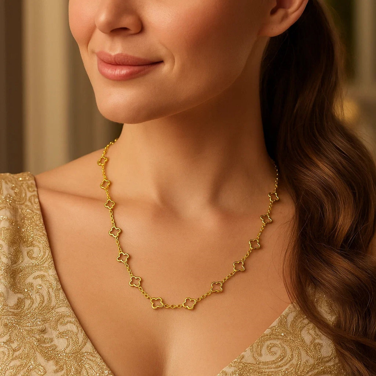 14K Yellow Gold Clover Link Necklace (7.00 mm) — view 3