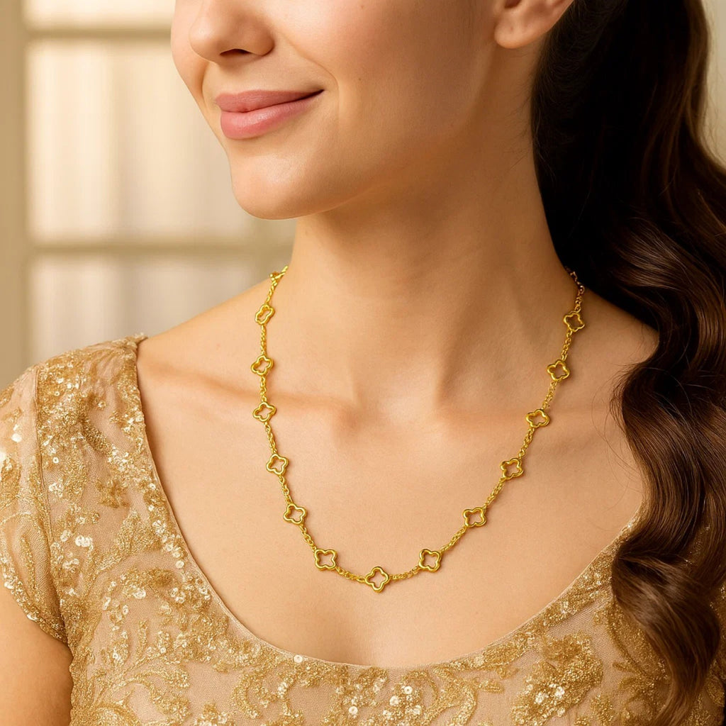 14K Yellow Gold Clover Link Necklace (7.00 mm) — view 4