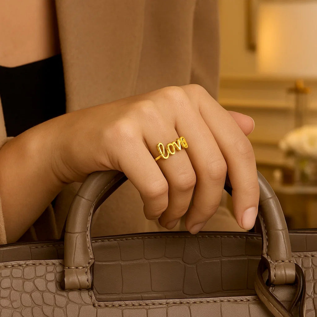 14k Yellow Gold Ring with Love — view 4
