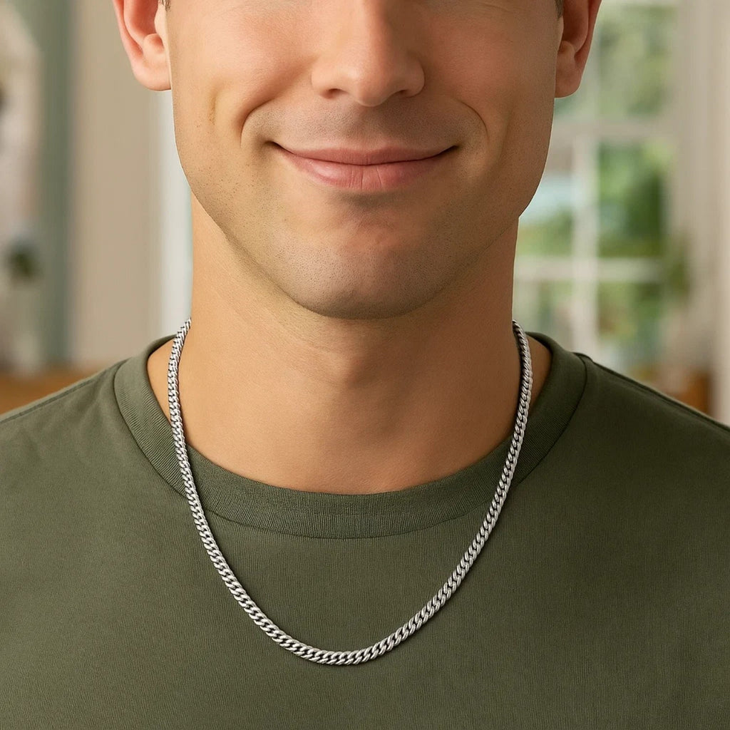 Sterling Silver Rhodium Plated Vintage Puffed Miami Cuban Chain (4.10 mm) — view 5
