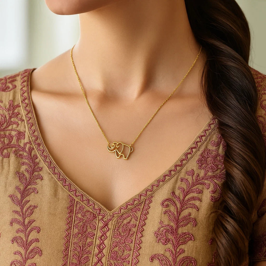 14k Yellow Gold Elephant Necklace — view 2