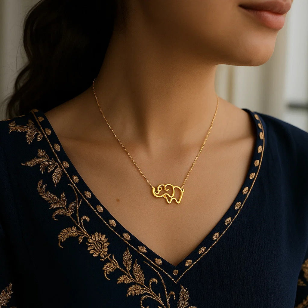 14k Yellow Gold Elephant Necklace — view 3