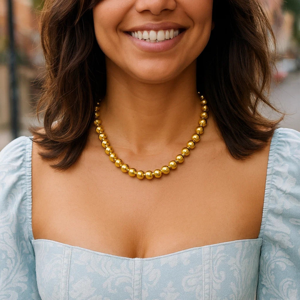 Sterling Silver Gold Plated Bold Bead Necklace — view 5