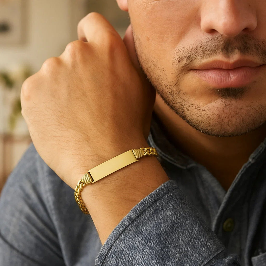 14K Yellow Gold Lite Cuban ID Bracelet (7.20 mm) — view 2