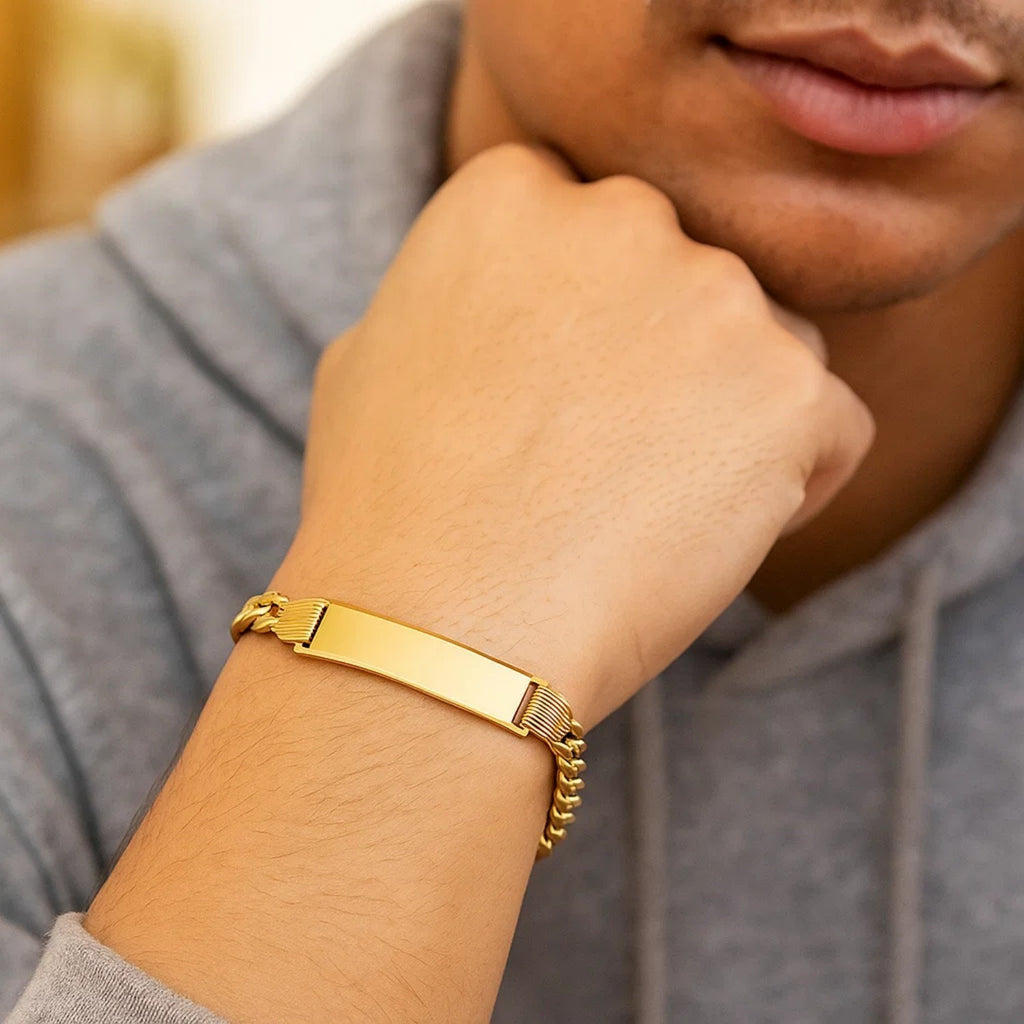 14K Yellow Gold Lite Cuban ID Bracelet (7.20 mm) — view 3