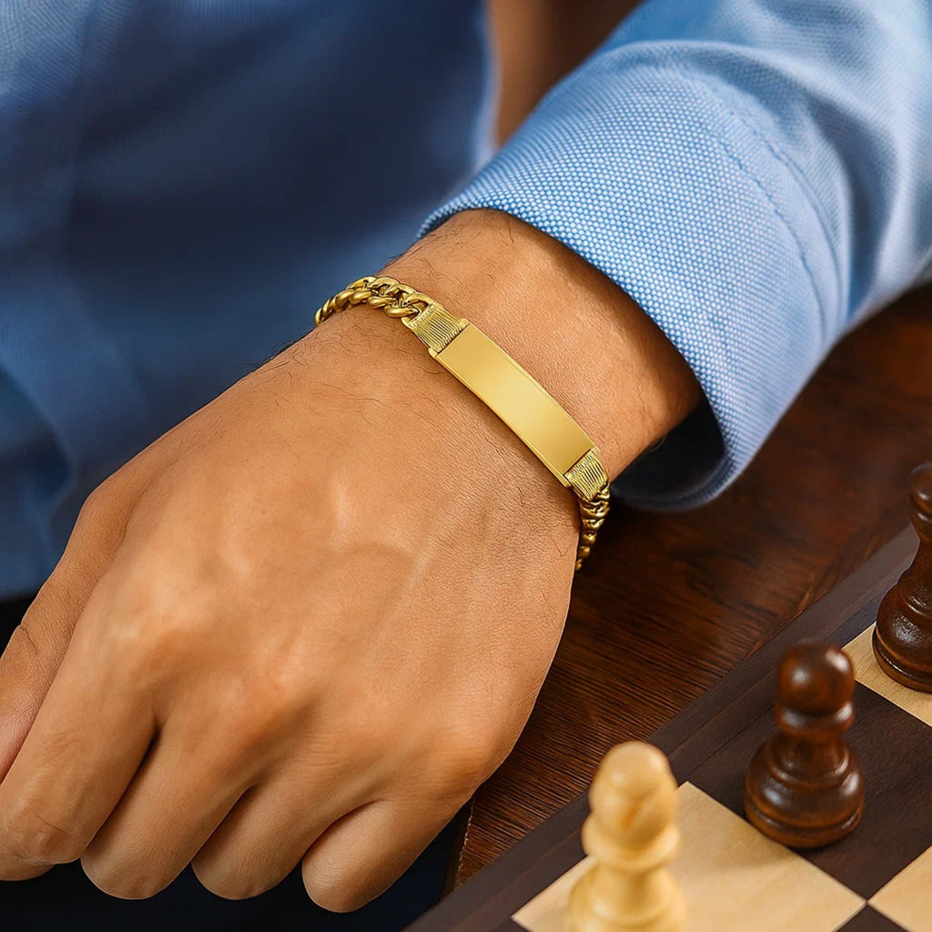 14K Yellow Gold Lite Cuban ID Bracelet (7.20 mm) — view 4