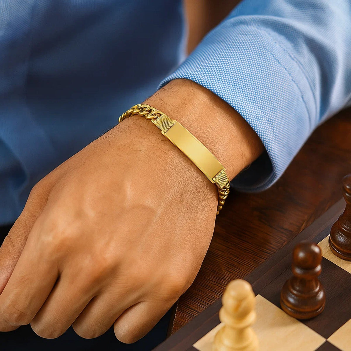 14K Yellow Gold Lite Cuban ID Bracelet (7.20 mm) — view 4