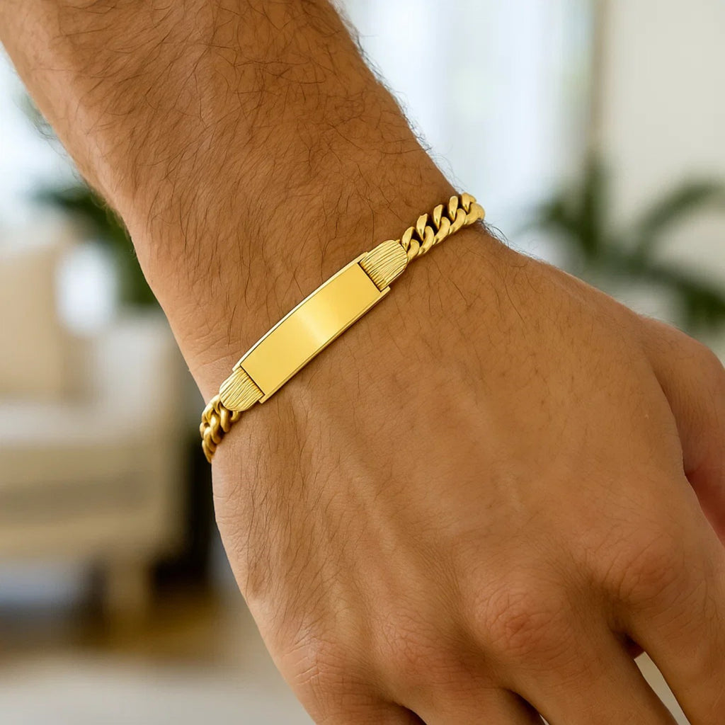 14K Yellow Gold Lite Cuban ID Bracelet (7.20 mm) — view 5