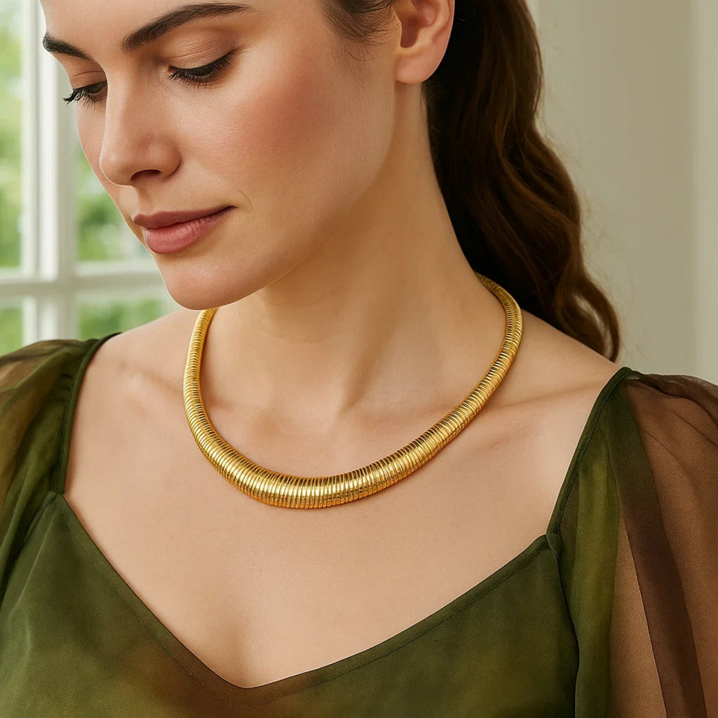 14K Yellow Gold Graduated Tubogas Necklace — view 4
