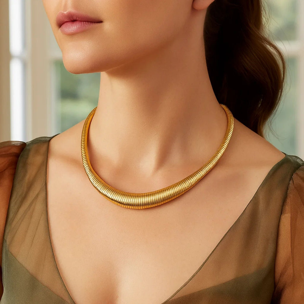 14K Yellow Gold Graduated Tubogas Necklace — view 5