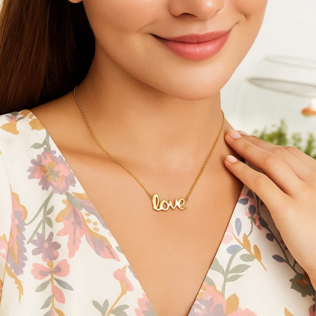 14k Yellow Gold Script LOVE Necklace — view 6