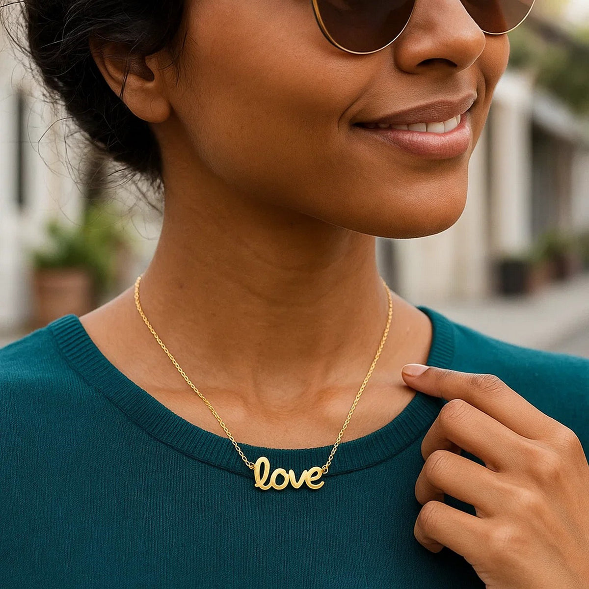 14k Yellow Gold Script LOVE Necklace — view 7