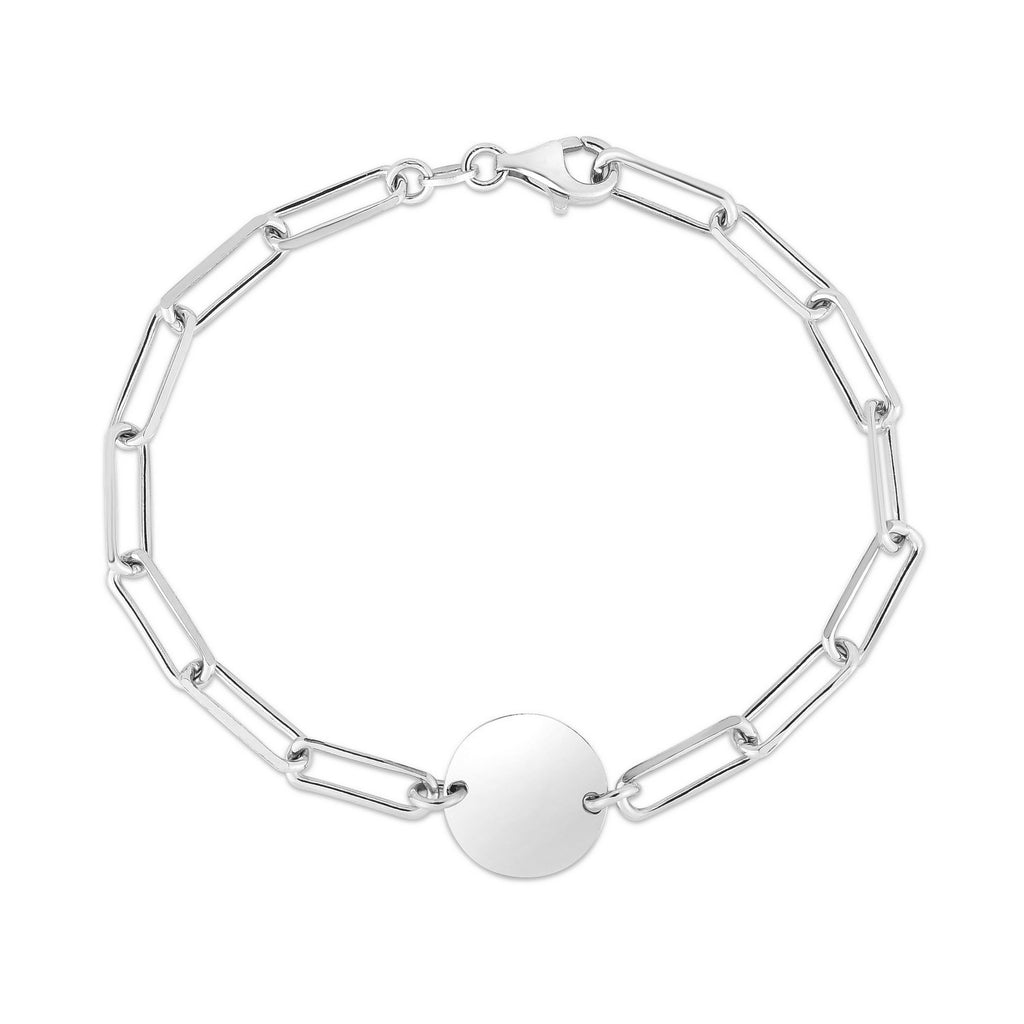 Sterling Silver Rhodium Plated Engravable Circle Paperclip Bracelet (2.10 mm) — view 2