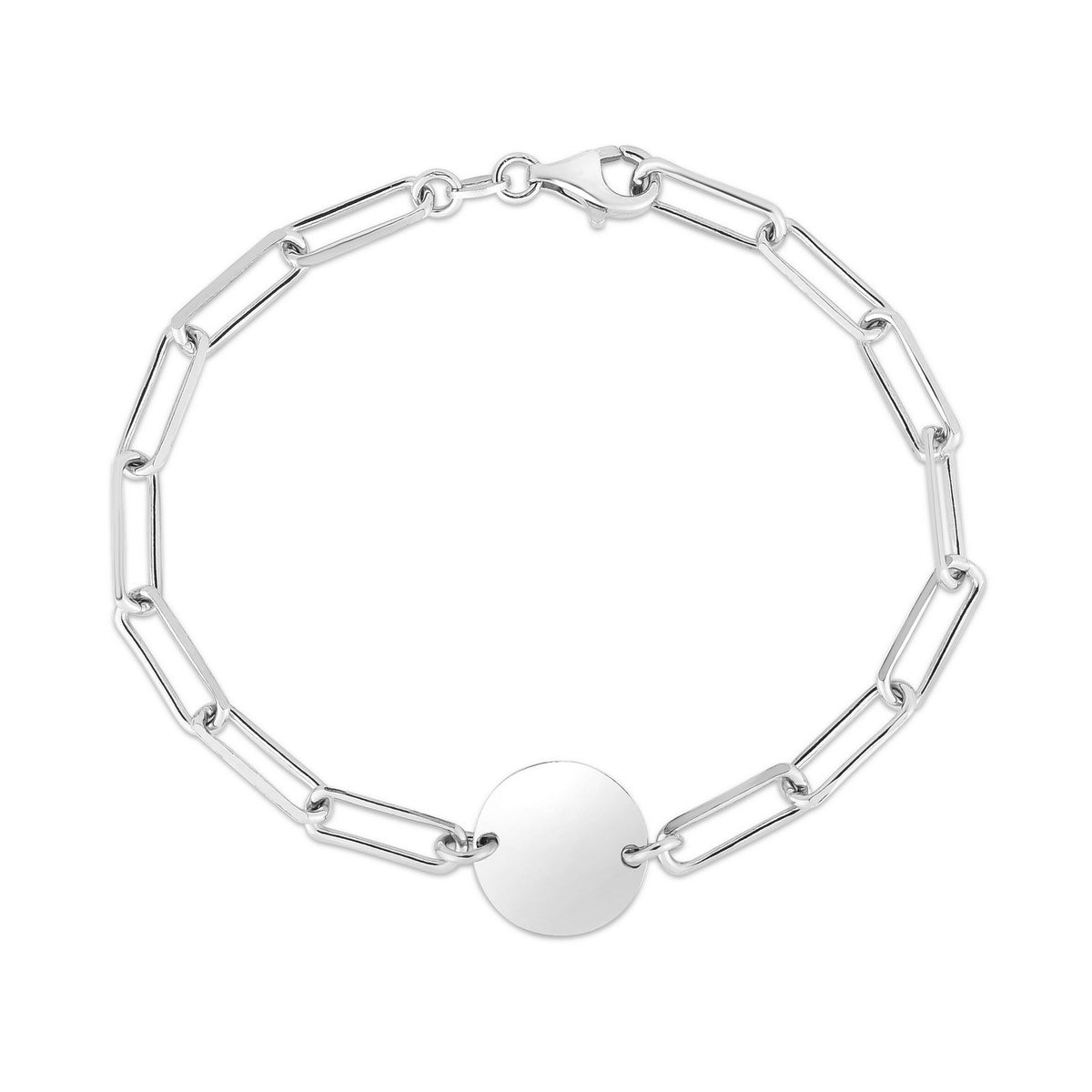 Sterling Silver Rhodium Plated Engravable Circle Paperclip Bracelet (2.10 mm) — view 2