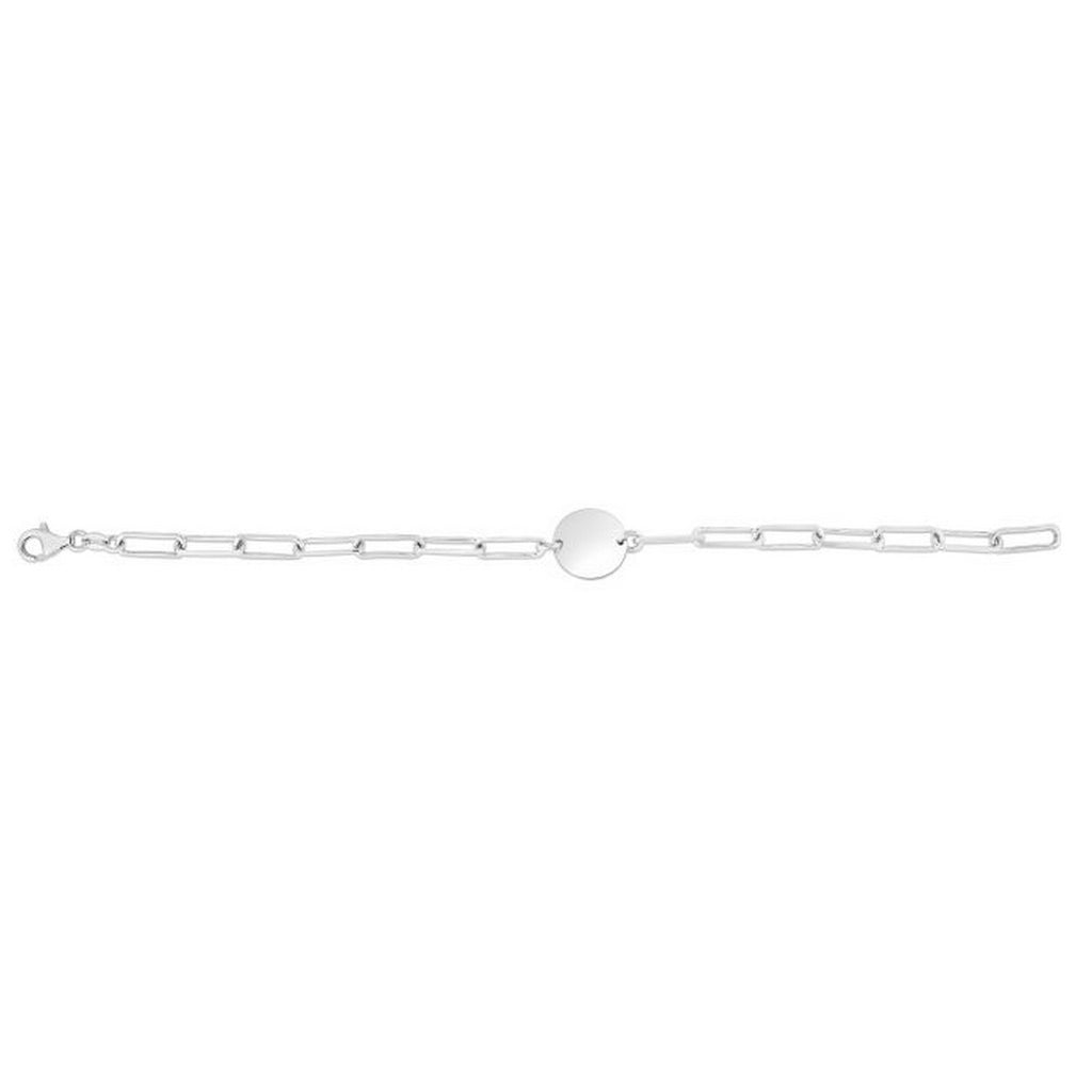 Sterling Silver Rhodium Plated Engravable Circle Paperclip Bracelet (2.10 mm) — view 3