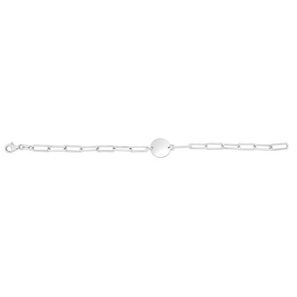 Sterling Silver Rhodium Plated Engravable Circle Paperclip Bracelet (2.10 mm) — view 3