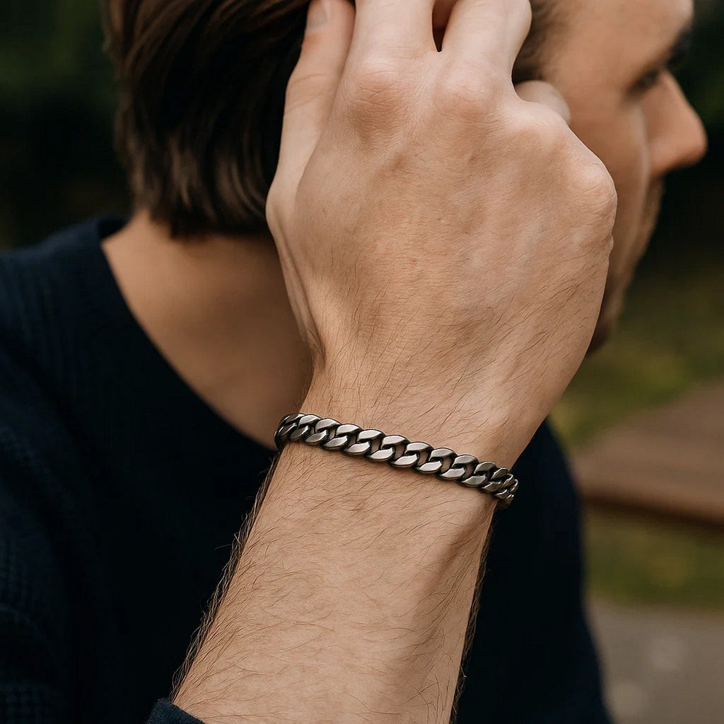 Sterling Silver Gunmetal Finish Miami Cuban Link Bracelet (7.00 mm) — view 2
