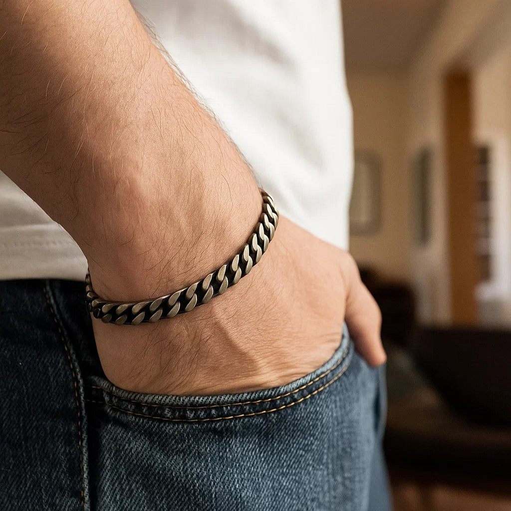 Sterling Silver Gunmetal Finish Miami Cuban Link Bracelet (7.00 mm) — view 3