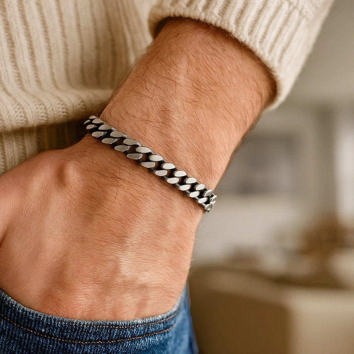 Sterling Silver Gunmetal Finish Miami Cuban Link Bracelet (7.00 mm) — view 4